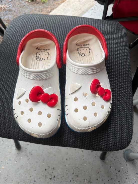 CROCS Shoes - CROCS Kids White Clog Sandals with Red Bow Accent